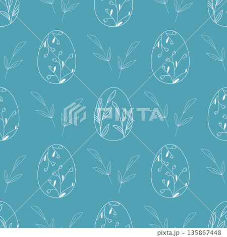 Seamless Easter pattern with white silhouettes of eggs Seamless Easter pattern with white silhouettes of eggs 135867448