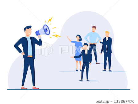 Strategic Business Leader Using Megaphone to Motivate Corporate Team 135867470