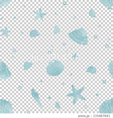 Seamless summer pattern. Hand drawn blue seashells pattern 135867681