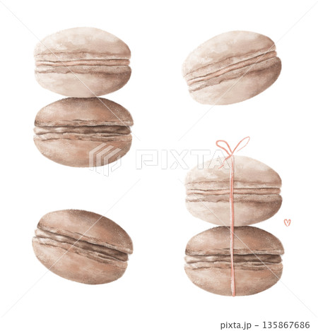 Hand drawn Macaroons. Delicious french desserts. Macaroons oil pastel drawing 135867686