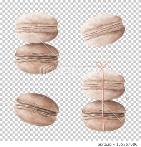 Hand drawn Macaroons. Delicious french desserts. Macaroons oil pastel drawing 135867686