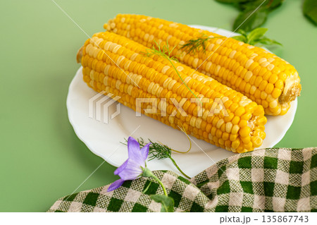 Summer dinner from sweet corn simple healthy dish Summer dinner from sweet corn simple healthy dish 135867743