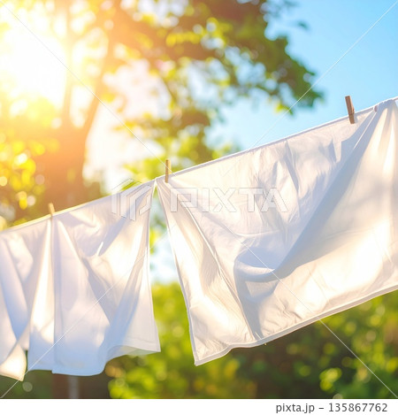 清潔感のある暮らしと春の気配、洗濯日和のライフスタイルイメージ 清潔感のある暮らしと春の気配、洗濯日和のライフスタイルイメージ 135867762