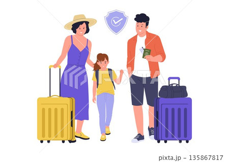 Safe Family Vacation and Secure Holiday Travel Protection Illustration Safe Family Vacation and Secure Holiday Travel Protection Illustration 135867817