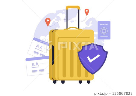 Global Travel Insurance and Luggage Protection for International Vacation Illustration 135867825