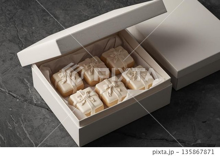 高級ギフトボックス入りアイシングクッキー｜百貨店・EC向けスイーツイメージ　アイボリー 135867871