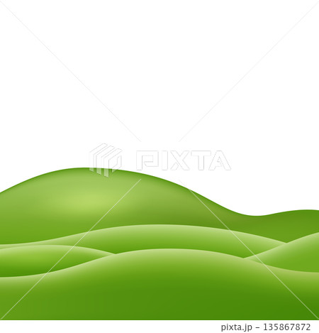 Green hills isolated on transparent background. Summer and spring wide landscape design element with green grass. Minimal nature green composition with green fileds. Vector illustration. 135867872