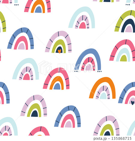 Childish seamless pattern with creative colorful rainbows. Trendy kids vector background. Childish seamless pattern with creative colorful rainbows. Trendy kids vector background. 135868715