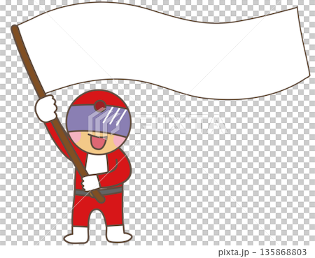 一位手持白色旗幟的紅色英雄人物 | 用於宣傳和公告的插圖素材 135868803