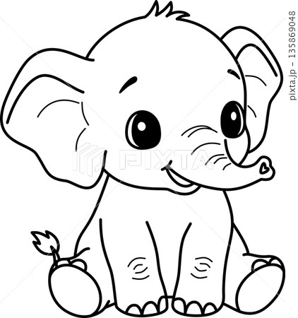 Cute Baby Elephant Outline Cartoon Cute Baby Elephant Outline Cartoon 135869048