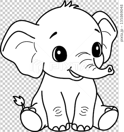 Cute Baby Elephant Outline Cartoon Cute Baby Elephant Outline Cartoon 135869048