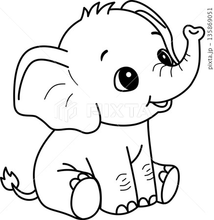 Cute Baby Elephant Outline Cartoon 135869051