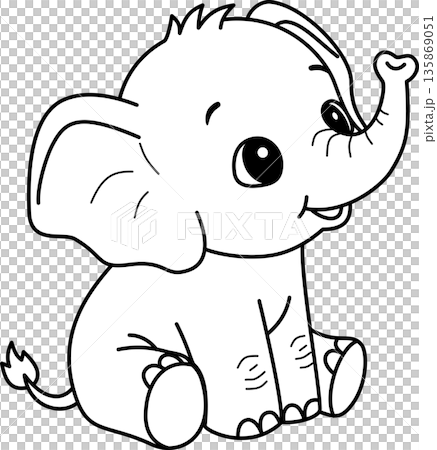 Cute Baby Elephant Outline Cartoon Cute Baby Elephant Outline Cartoon 135869051