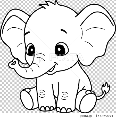 Cute Baby Elephant Outline Cartoon 135869054
