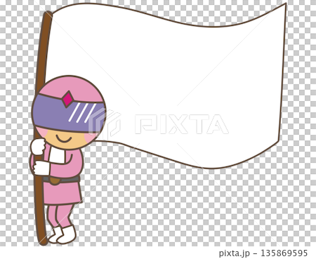 Pink hero character holding a white banner | Easy announcement material 135869595