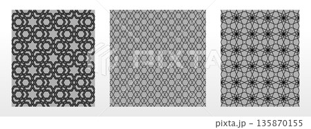 Geometric set of seamless black and gray patterns. Simple vector graphics Geometric set of seamless black and gray patterns. Simple vector graphics 135870155