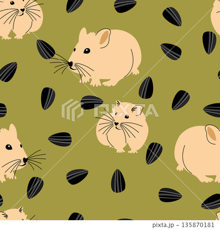 Vector seamless pattern with hamsters and sunflower seeds 135870181