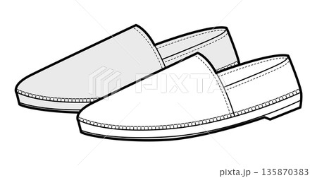 Espadrille flat shoe women sketch pair. Stitch detail canvas footwear for summer casual outfit relaxed walk. Technical  135870383