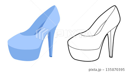 Platform pump women blue heel flat plus line set. Chunky sole dress footwear for party, show, video, editorial shoot Platform pump women blue heel flat plus line set. Chunky sole dress footwear for party, show, video, editorial shoot 135870395