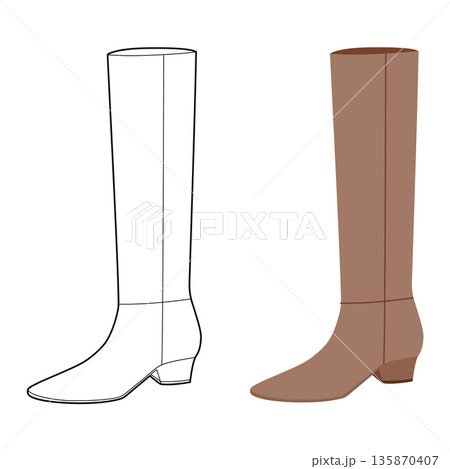 Brown classic block heel knee-high boot women flat plus line set. Smooth shaft with stacked heel for work event. 135870407