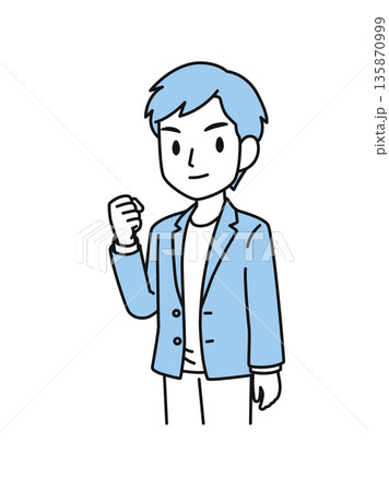 ガッツポーズをするカジュアルスタイルの男性のイラスト素材 135870999