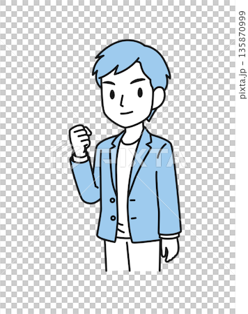 一位穿著休閒裝的男士揮拳的插圖素材 135870999