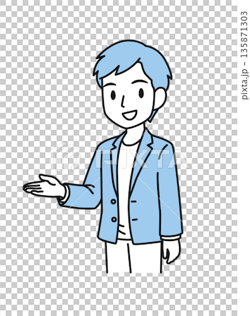一位穿著休閒服的男士正在指路的插畫素材 一位穿著休閒服的男士正在指路的插畫素材 135871303