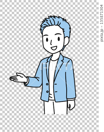 Illustration material of a casual-style man giving directions 135871304