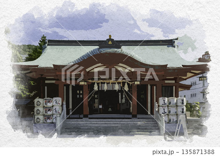 水彩画風　洲本　厳島神社　拝殿　兵庫県洲本市 135871388