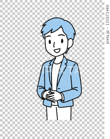 両手を前で組んでかしこまるカジュアルスタイルの男性のイラスト素材 両手を前で組んでかしこまるカジュアルスタイルの男性のイラスト素材 135871460