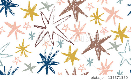 A seamless pattern of hand drawn star shapes with a crayon texture. 135871580