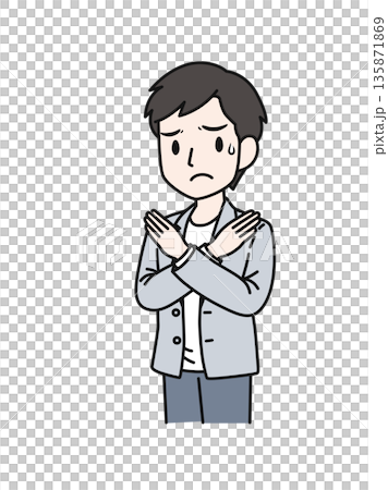 Illustration material of a casual-style man posing with a cross Illustration material of a casual-style man posing with a cross 135871869