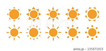 太陽のシンプルなシルエットのアイコン　ベクターの太陽のイラスト 135871915