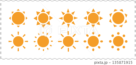 太陽のシンプルなシルエットのアイコン　ベクターの太陽のイラスト 135871915