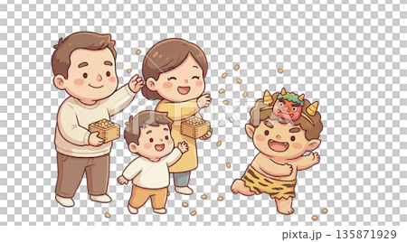 A close family throwing beans on Setsubun 135871929