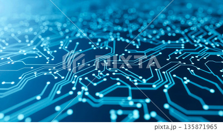 半導体と電子回路の青いテクノロジー背景　AIと未来のデジタルイメージ 135871965