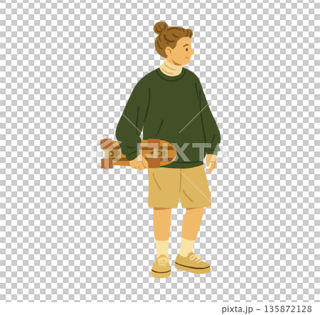 手持滑板的人的插圖 手持滑板的人的插圖 135872128