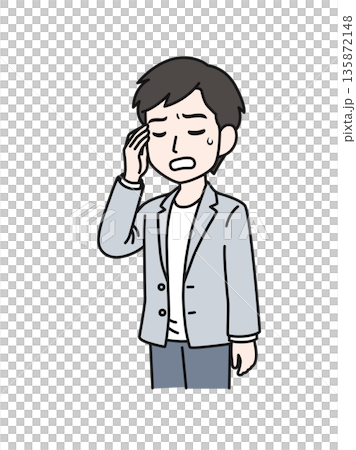 圖解素材：一名男子隨意地抱著頭 135872148