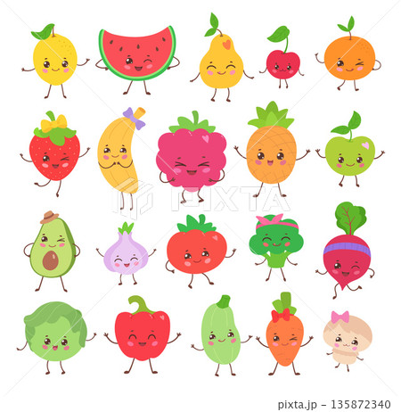 Cute fruits and vegetables collection Cute fruits and vegetables collection 135872340