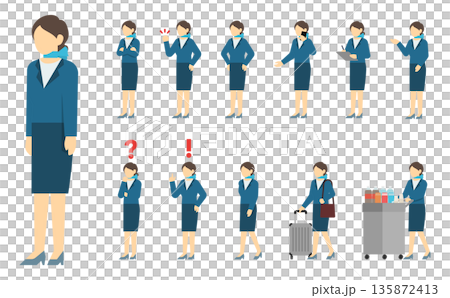 Flat illustration: Cabin attendant set Flat illustration: Cabin attendant set 135872413