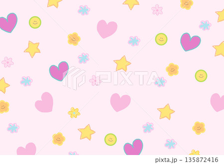 Patterns of flowers, hearts, stars for wallpaper, background, fabric print, floral pattern, textile, nature, garden, backdrop, garment, picnic blanket, duvet, phone case, book cover, Valentine's card Patterns of flowers, hearts, stars for wallpaper, background, fabric print, floral pattern, textile, nature, garden, backdrop, garment, picnic blanket, duvet, phone case, book cover, Valentine's card 135872416