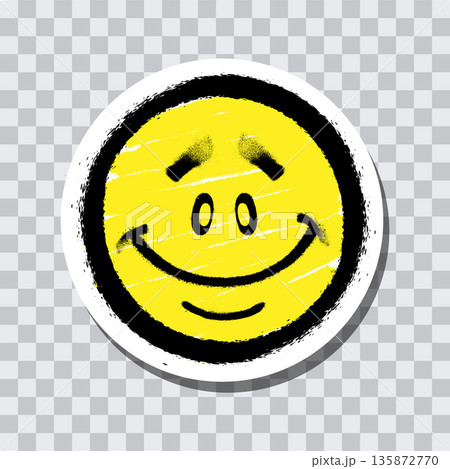 Graffiti emoticon. Smiling face painted spray paint on transparent background sticker. Vector illustration Graffiti emoticon. Smiling face painted spray paint on transparent background sticker. Vector illustration 135872770