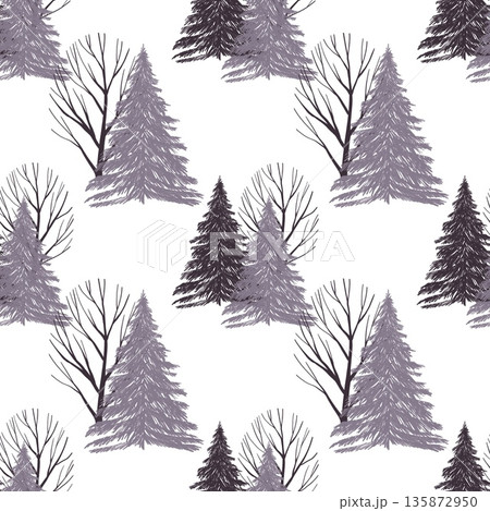 A seamless pattern of various trees on a white background 135872950