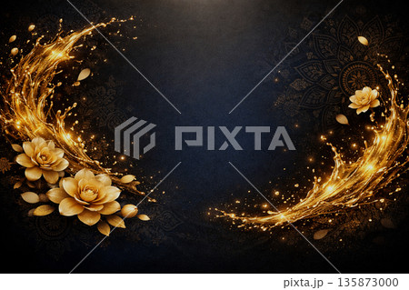 Luxury Songkran Black Gold Water Splash Background 135873000