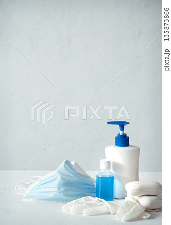 Personal protective equipment against the spread of the Corona covid 19 virus copy space. Personal protective equipment against the spread of the Corona covid 19 virus copy space. 135873866