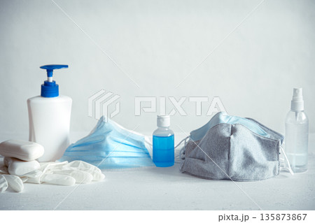 Personal protective equipment against the spread of the Corona covid 19 virus copy space. Personal protective equipment against the spread of the Corona covid 19 virus copy space. 135873867