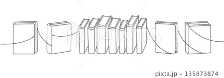 Books in a row, connected by a continuous one line Books in a row, connected by a continuous one line 135873874