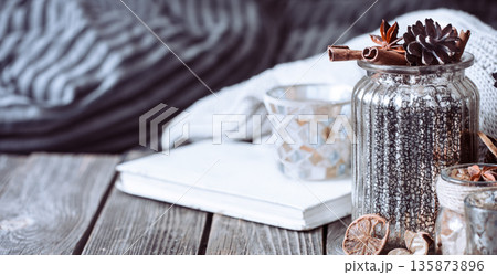 autumn composition with a book 135873896