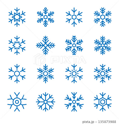 Blue snowflakes. Clean modern winter line art illustration set for Christmas, New Year, and holiday seasonal projects Blue snowflakes. Clean modern winter line art illustration set for Christmas, New Year, and holiday seasonal projects 135873988