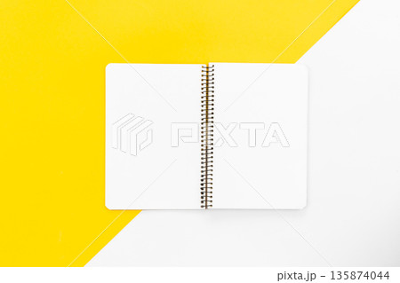 Blank notepad on colored background, flat lay. Blank notepad on colored background, flat lay. 135874044